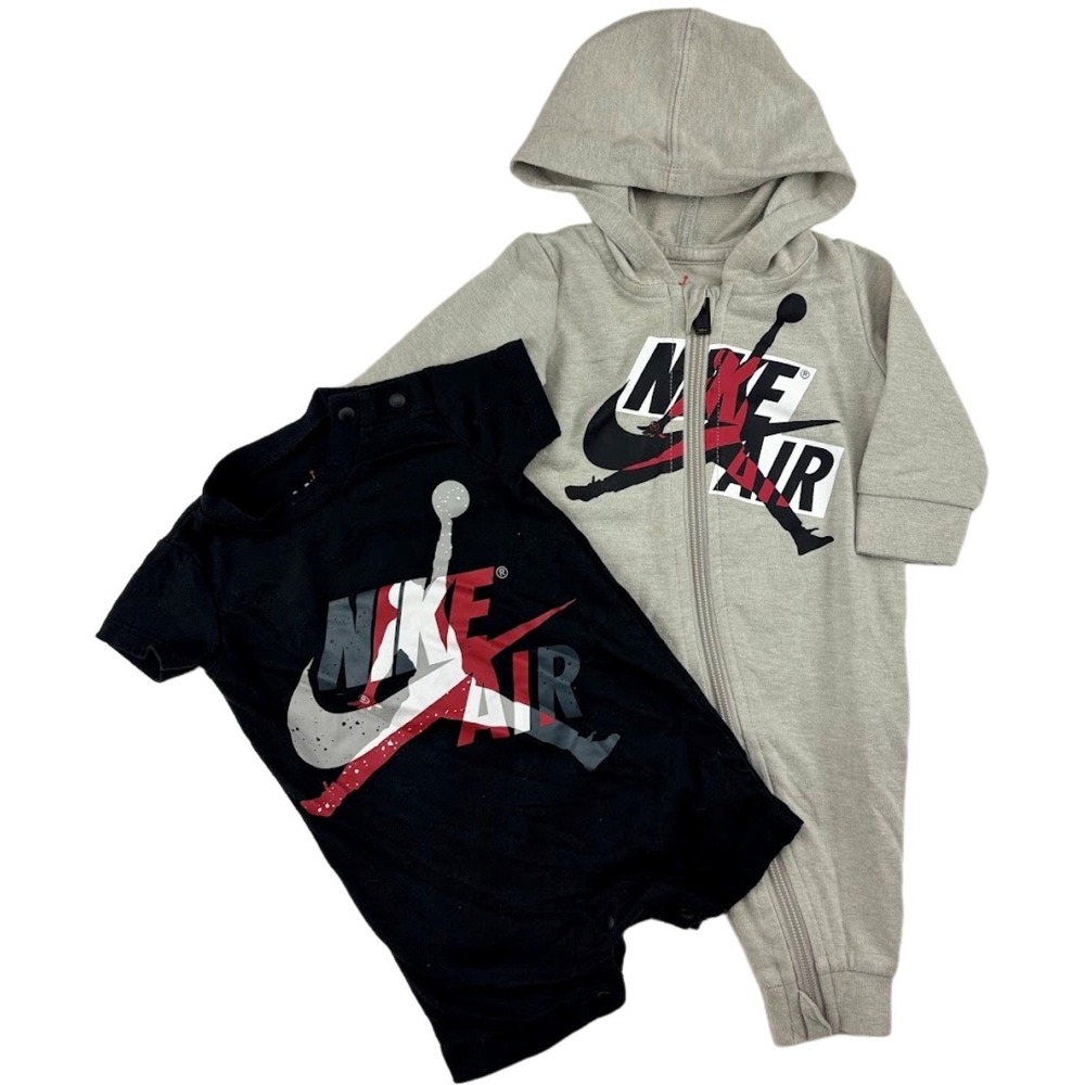 Baby Air Jordan Nike 0 3 Mos Gray Hooded‎ Zip Up Black Romper Lot Jumpsuit